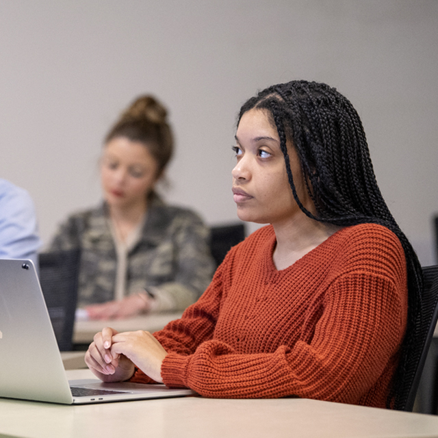 TCU student in a classroom