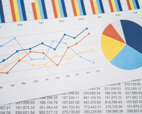 pie chart and plot line with number tables