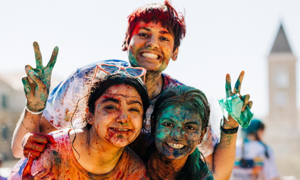 Students celebrating Holi