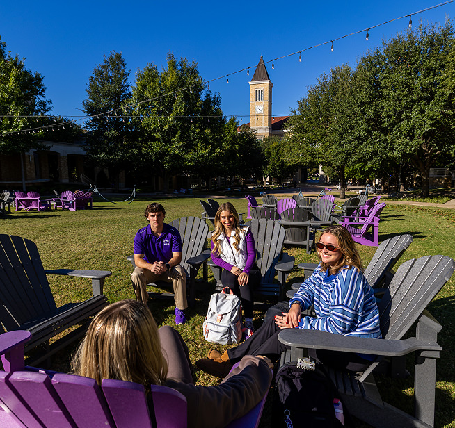 Students sitting in the Campus Commons