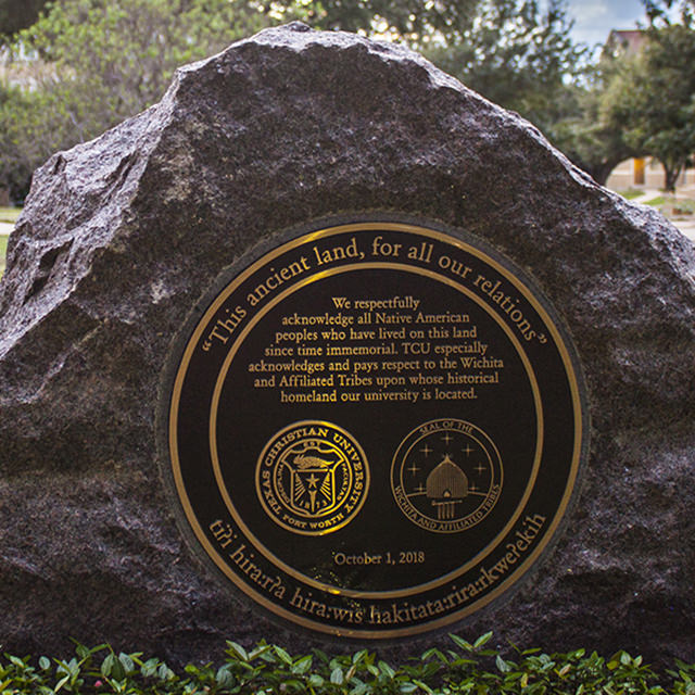TCU monument honoring Native American land