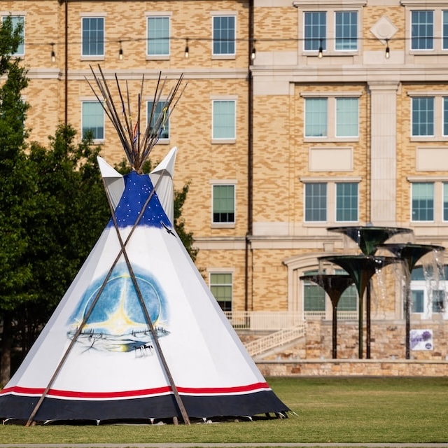 Tipi in front of Frog Fountain