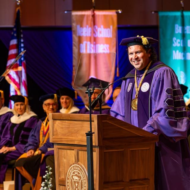 Daniel W. Pullin speaks at the podium