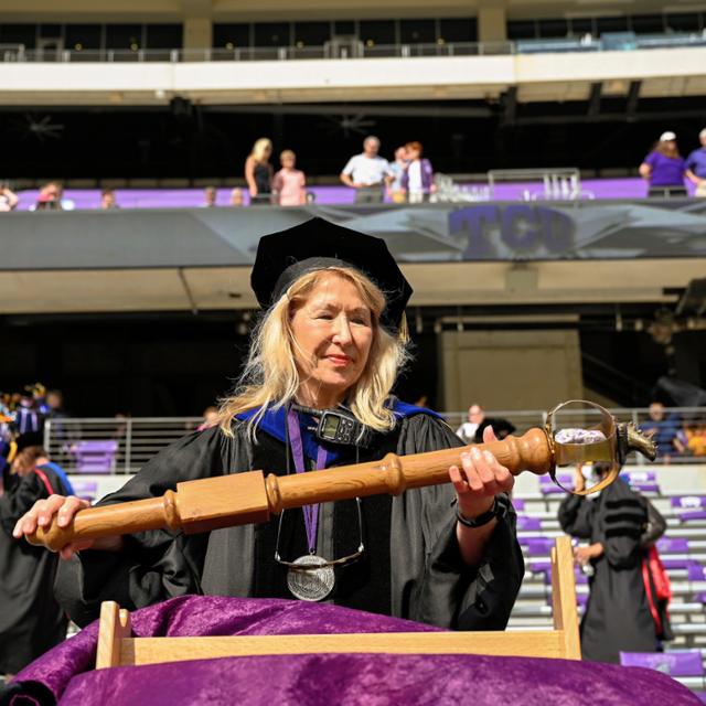 Linda Hughes as Chief Marshal with TCU's mace