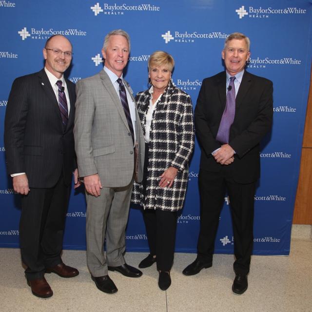 Photo of Kollier Hinkle, Mike Sanborn, Mayor Betsy Price and Dean Stuart Flynn