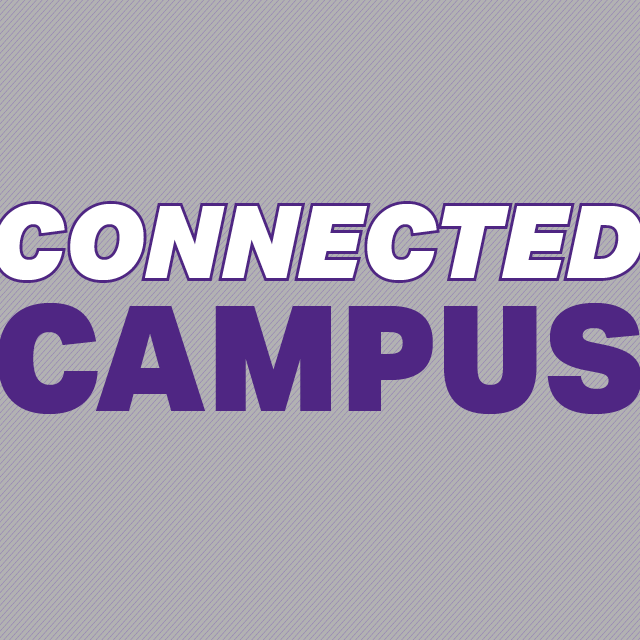 Photo of tulips and Connected Campus graphic