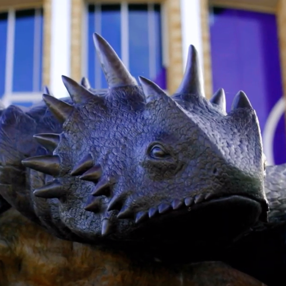 photo of horned frog statue in front of Schollmaier Arena