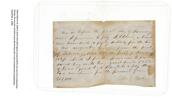 Handwritten slave rental agreement
