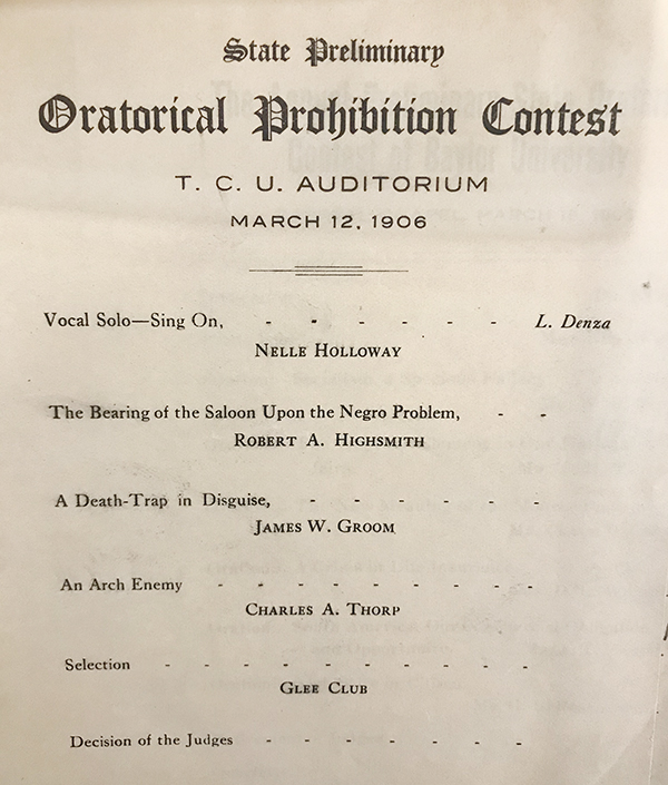 TCU Oratorical Prohibition Contest programme