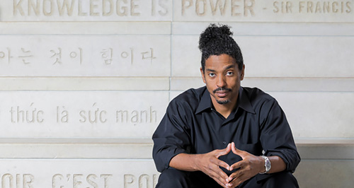 Dr. Frederick Gooding, Jr. on the library steps