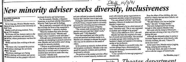 TCU Daily Skiff article about minority adviser